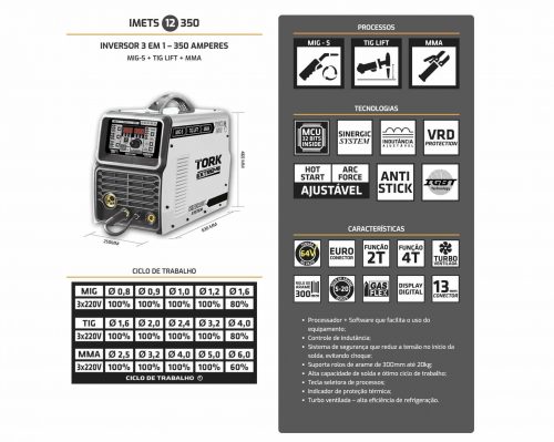 Detalhes e descrição sobre a Máquina de Solda Inversora TOUCH 350S.